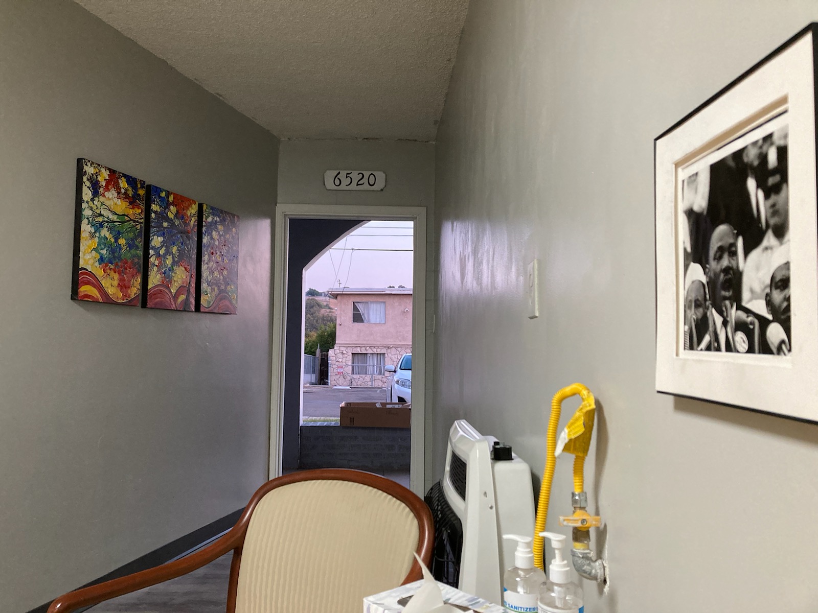 Office remodel: hung shelves and pics on wall, paint and drywall repairs, etc..