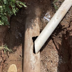 Broken drainage pipe with a large hole